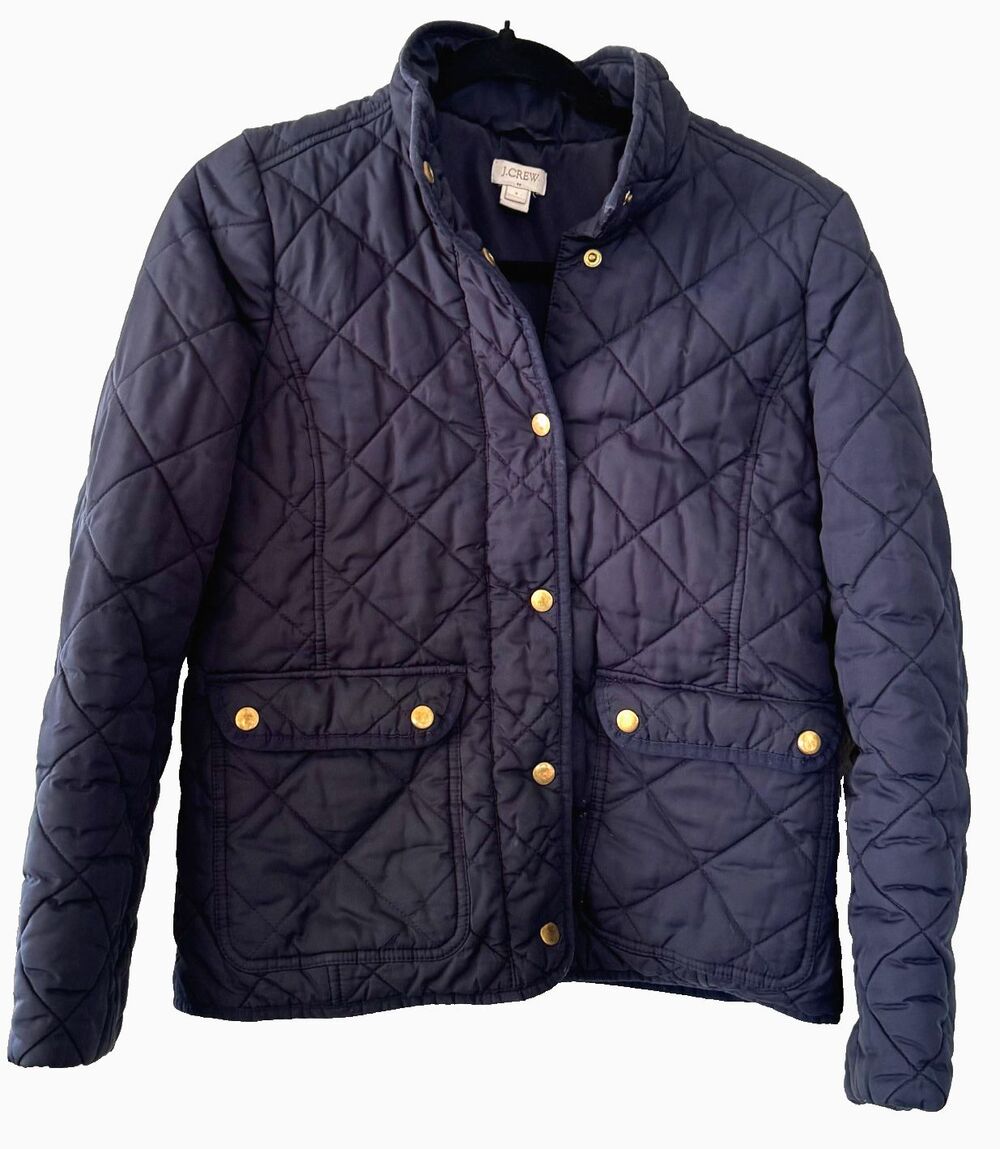 J.Crew Navy Quilted Barn Jacket Gold Snaps Equestrian Field Coat Small